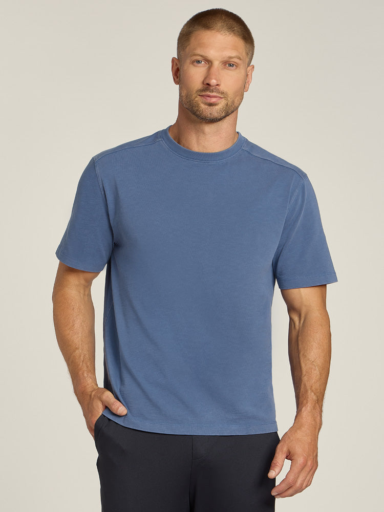 Men wearing Vintage Slate Cotton Jersey Oversized Tee