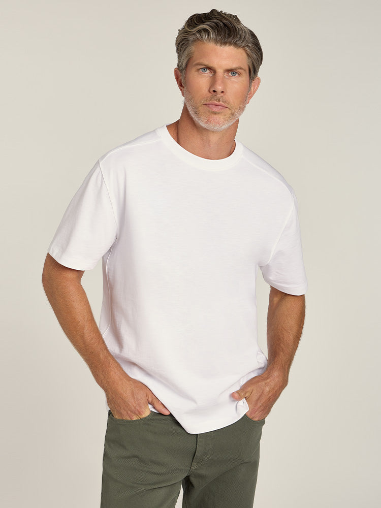 Men wearing White Cotton Jersey Oversized Tee