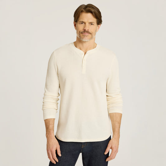 Cotton Waffle Curved Hem Henley  Henley tees
