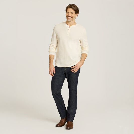 Cotton Waffle Curved Hem Henley  Henley tees
