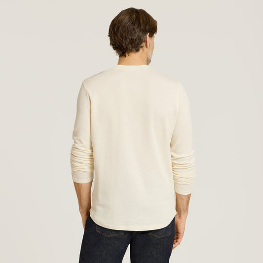 Cotton Waffle Curved Hem Henley  Henley tees