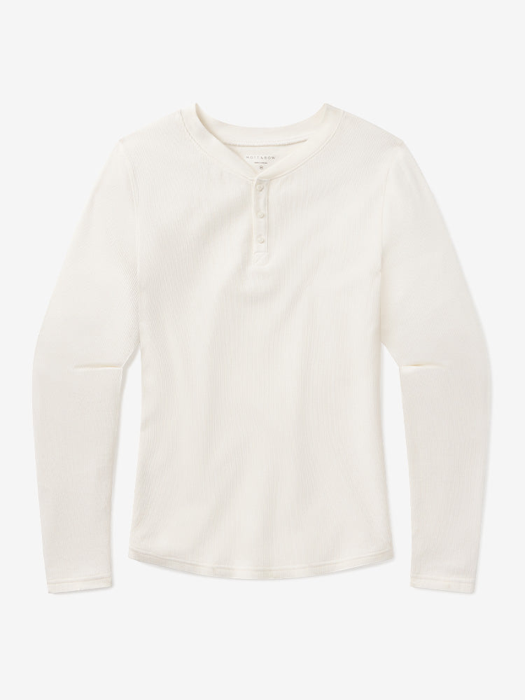 Men wearing Bone Cotton Waffle Curved Hem Henley