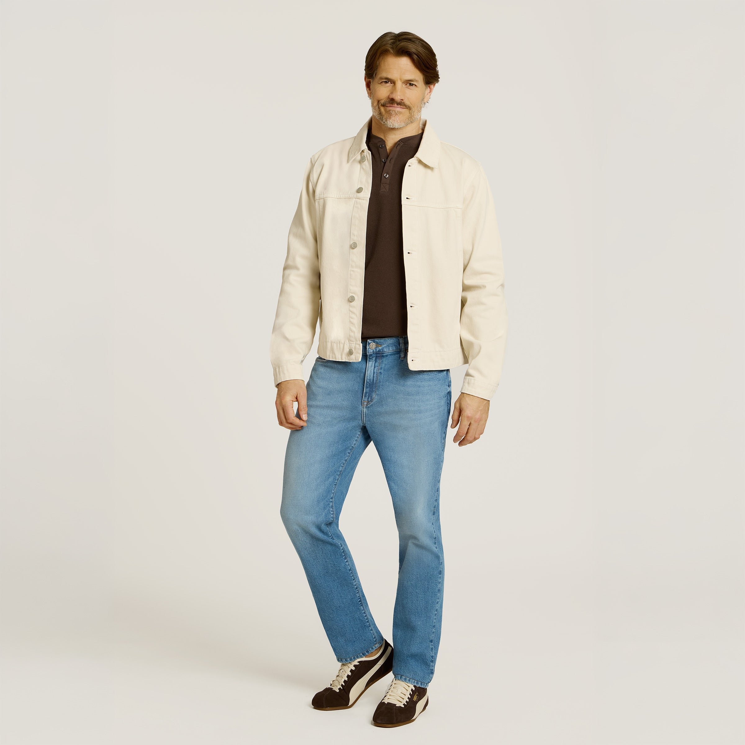 Men wearing Cocoa Cotton Waffle Curved Hem Henley