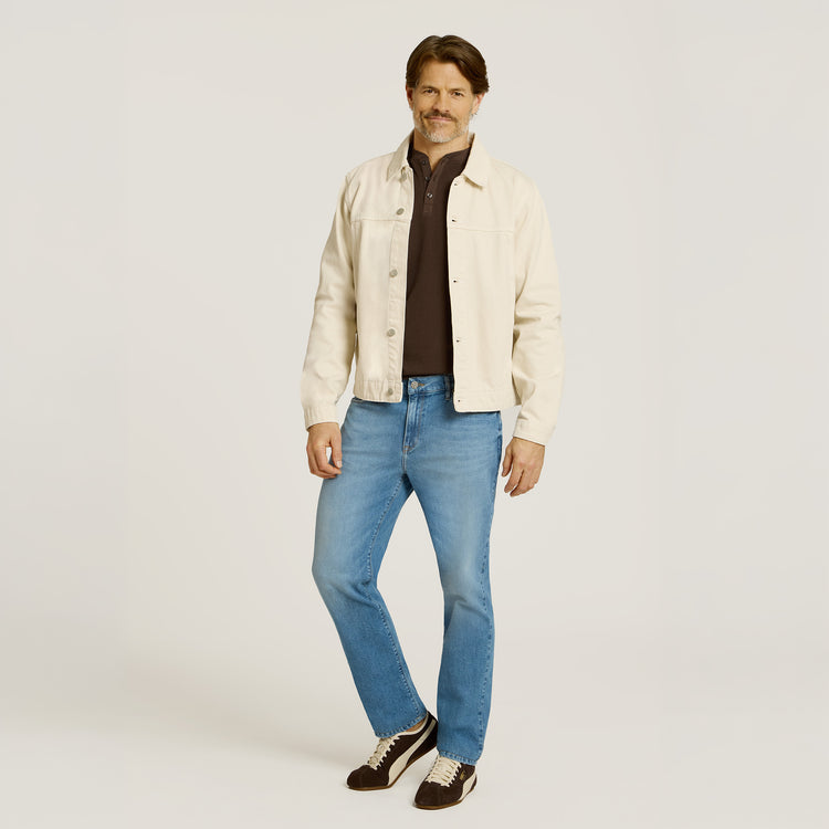 Men wearing Cocoa Cotton Waffle Curved Hem Henley