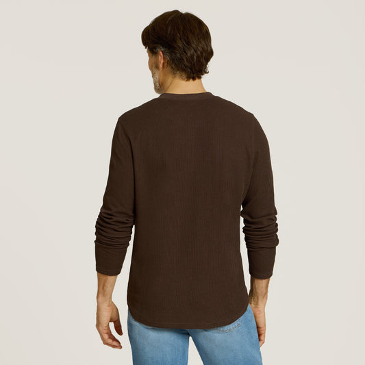 Cotton Waffle Curved Hem Henley  Henley tees