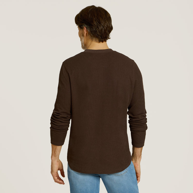 Men wearing Cocoa Cotton Waffle Curved Hem Henley