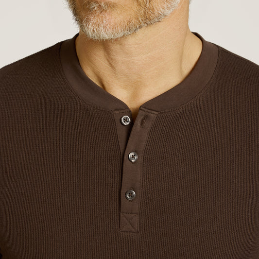 Cotton Waffle Curved Hem Henley  Henley tees