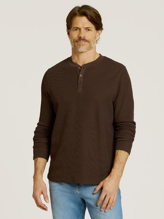 Cotton Waffle Curved Hem Henley  Henley tees