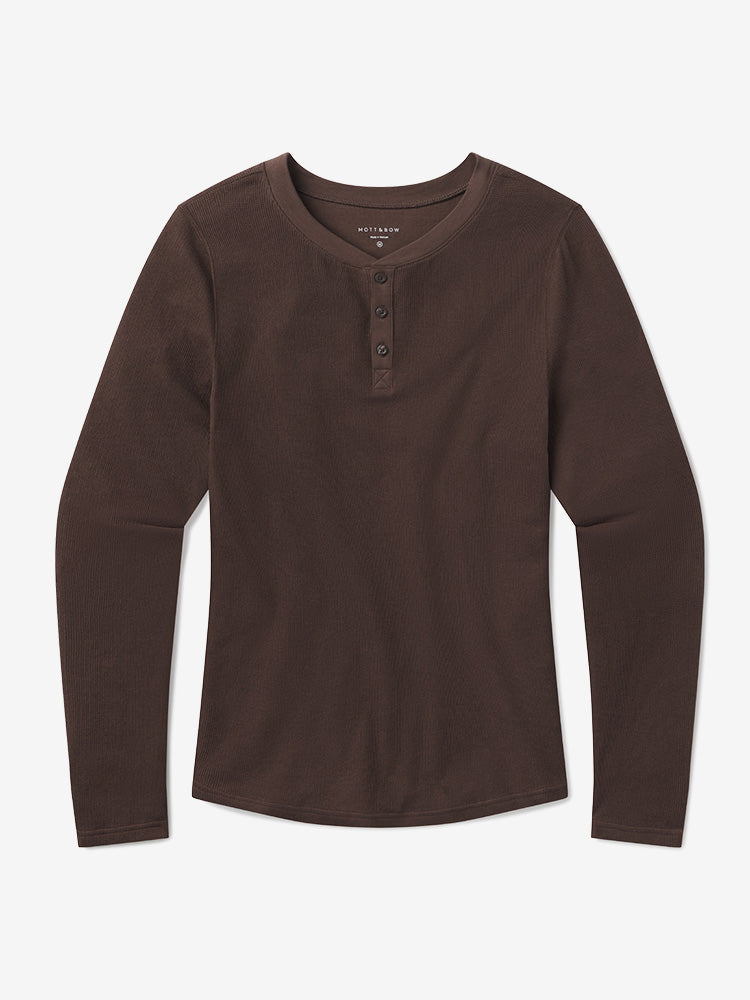 Men wearing Cocoa Cotton Waffle Curved Hem Henley