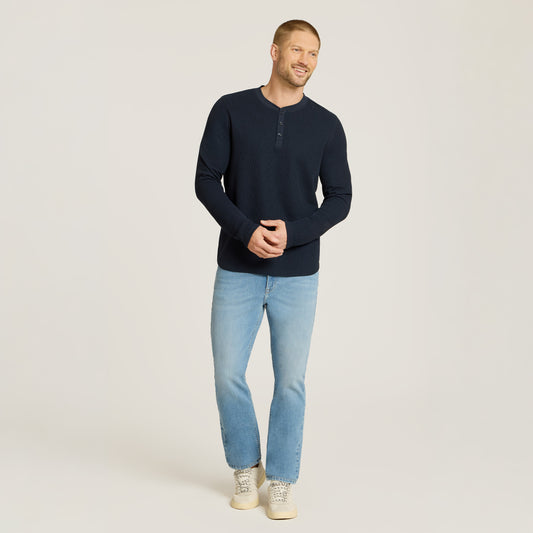 Cotton Waffle Curved Hem Henley  Henley tees