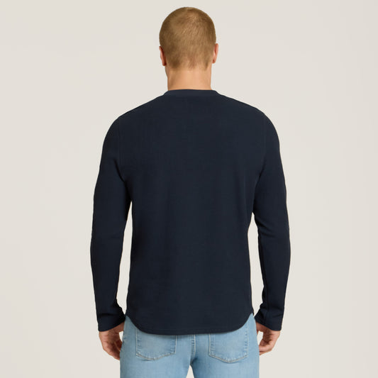 Cotton Waffle Curved Hem Henley  Henley tees