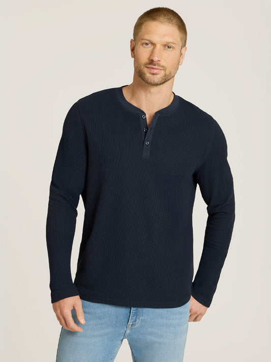 Cotton Waffle Curved Hem Henley  Henley tees