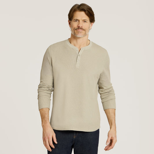 Cotton Waffle Curved Hem Henley  Henley tees