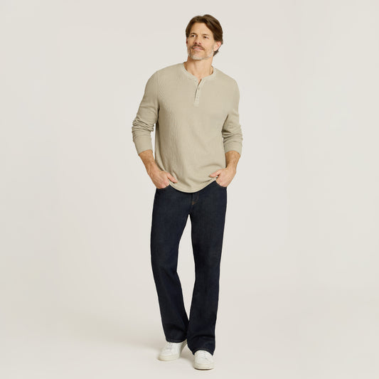 Cotton Waffle Curved Hem Henley  Henley tees
