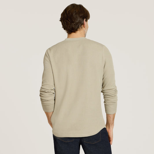 Cotton Waffle Curved Hem Henley  Henley tees