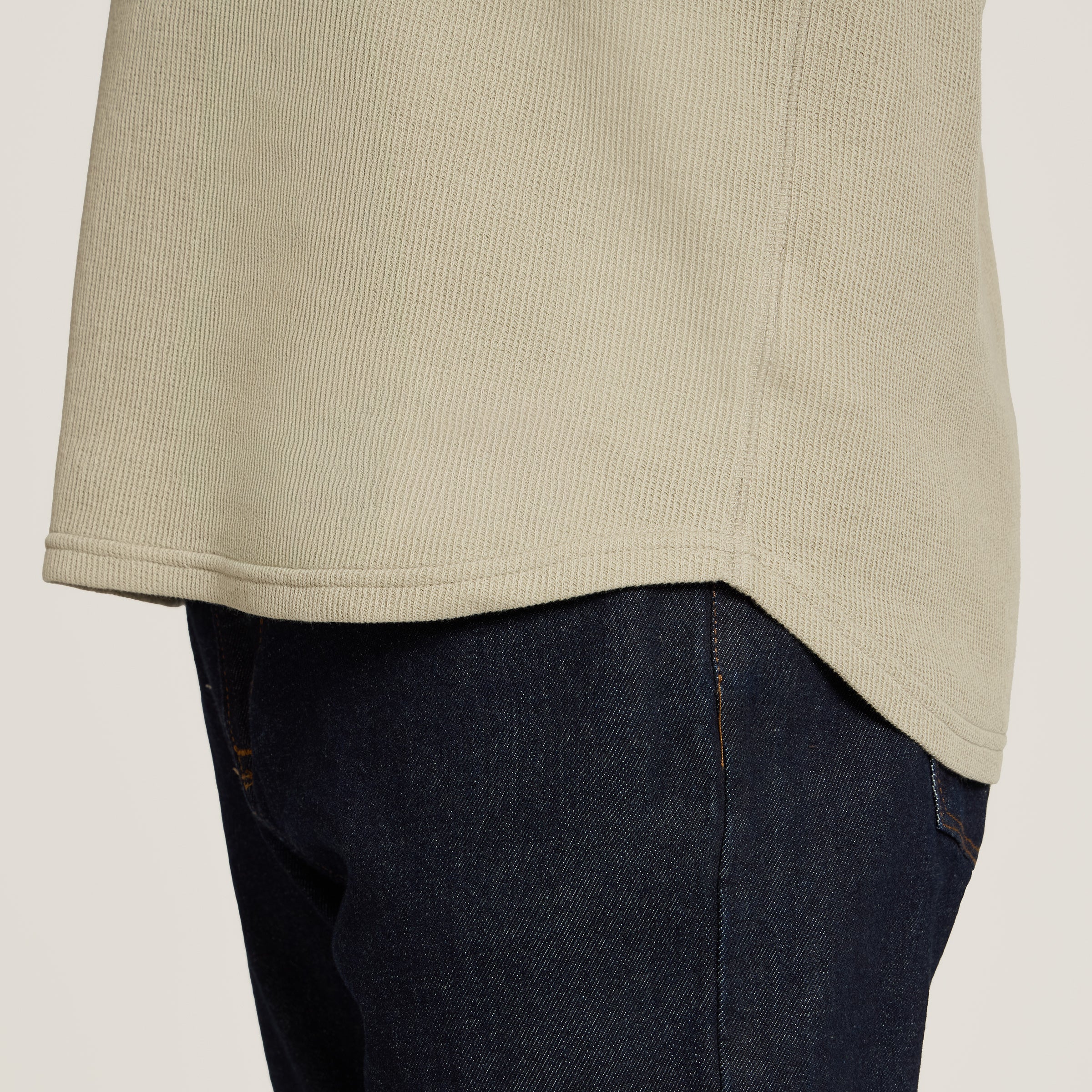 Men wearing Taupe Cotton Waffle Curved Hem Henley