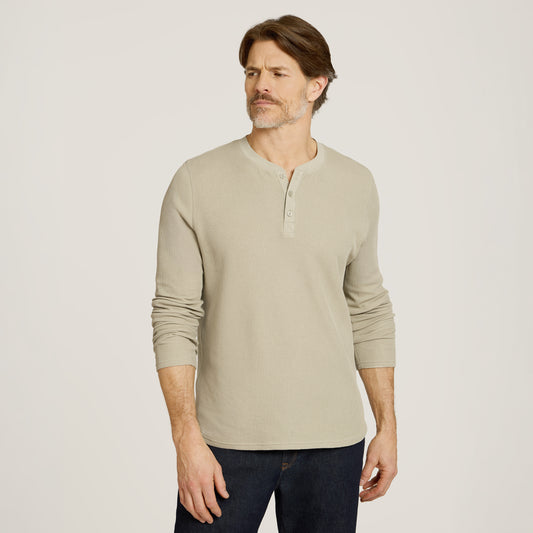 Cotton Waffle Curved Hem Henley  Henley tees