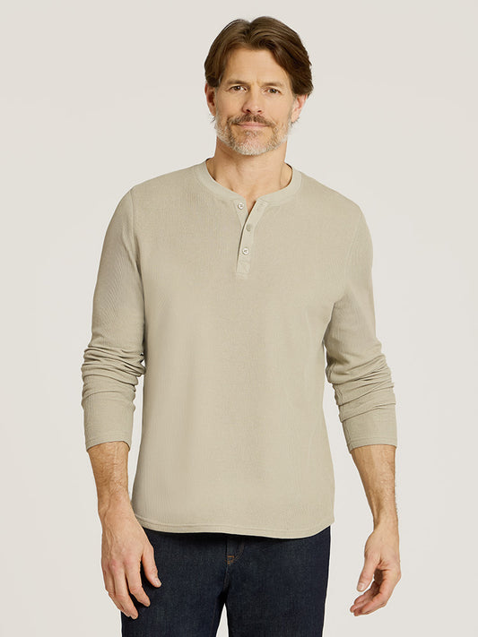 Cotton Waffle Curved Hem Henley  Henley tees