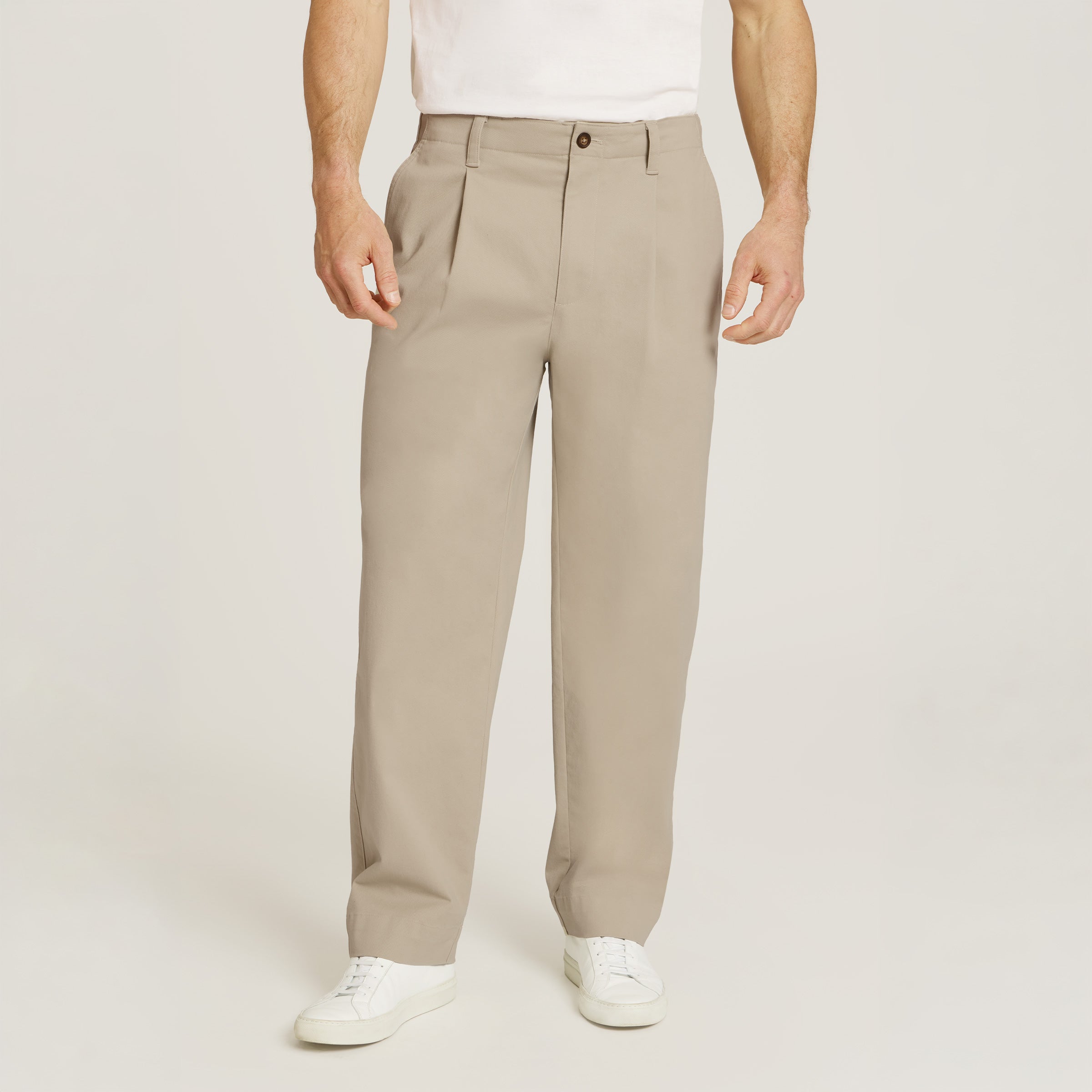 Men wearing Ecru Wide Leg Chino