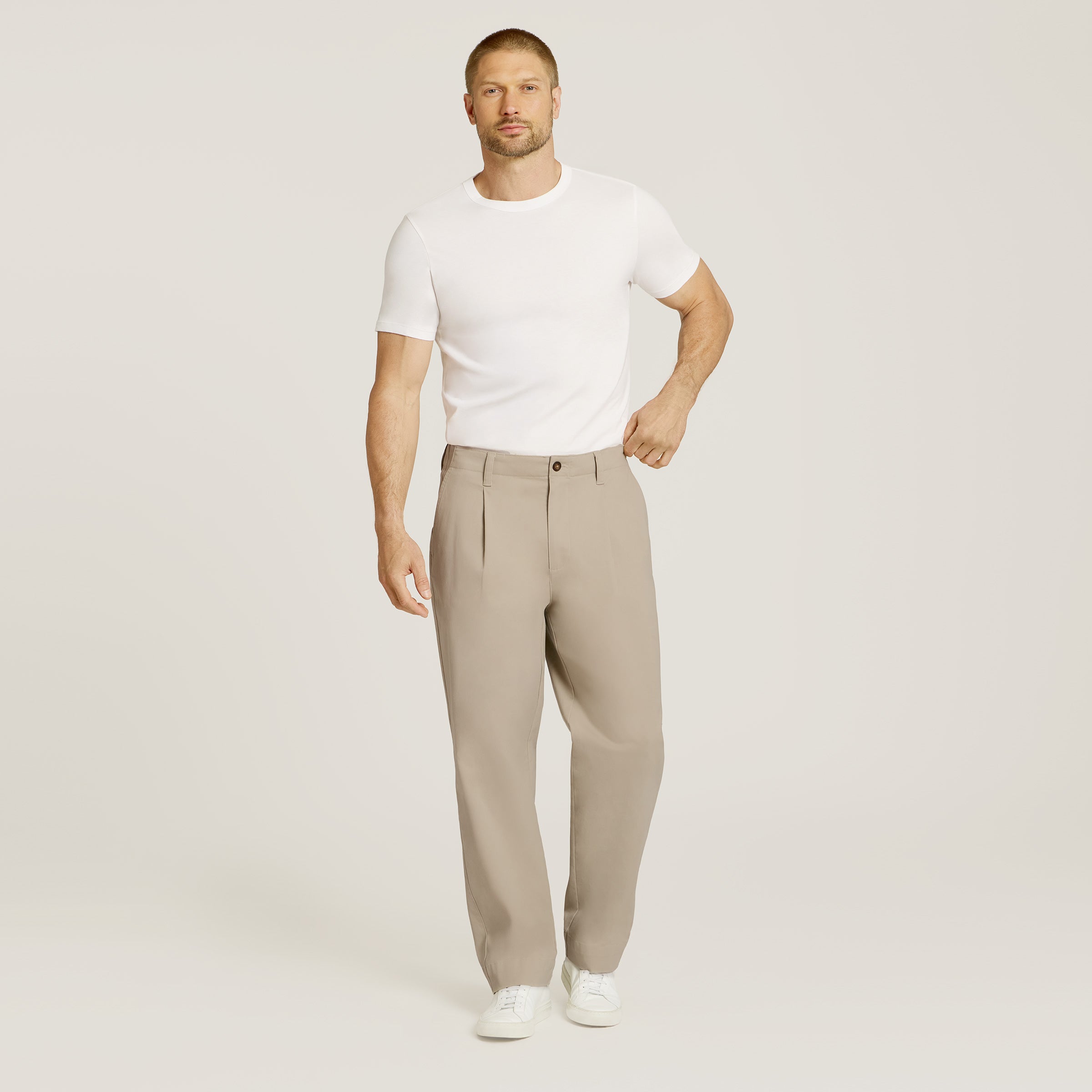 Men wearing Ecru Wide Leg Chino