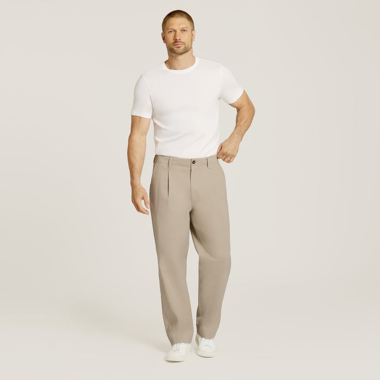 Men wearing Ecru Wide Leg Chino