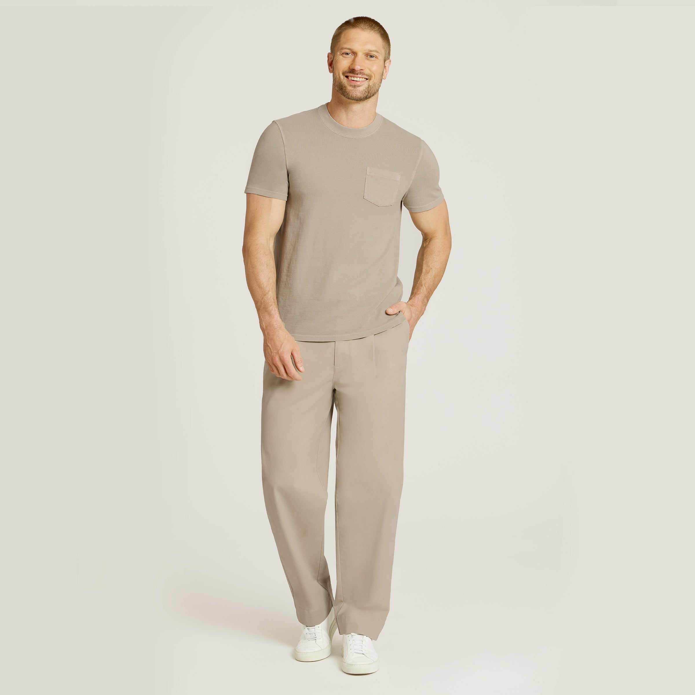 Men wearing Ecru Wide Leg Chino