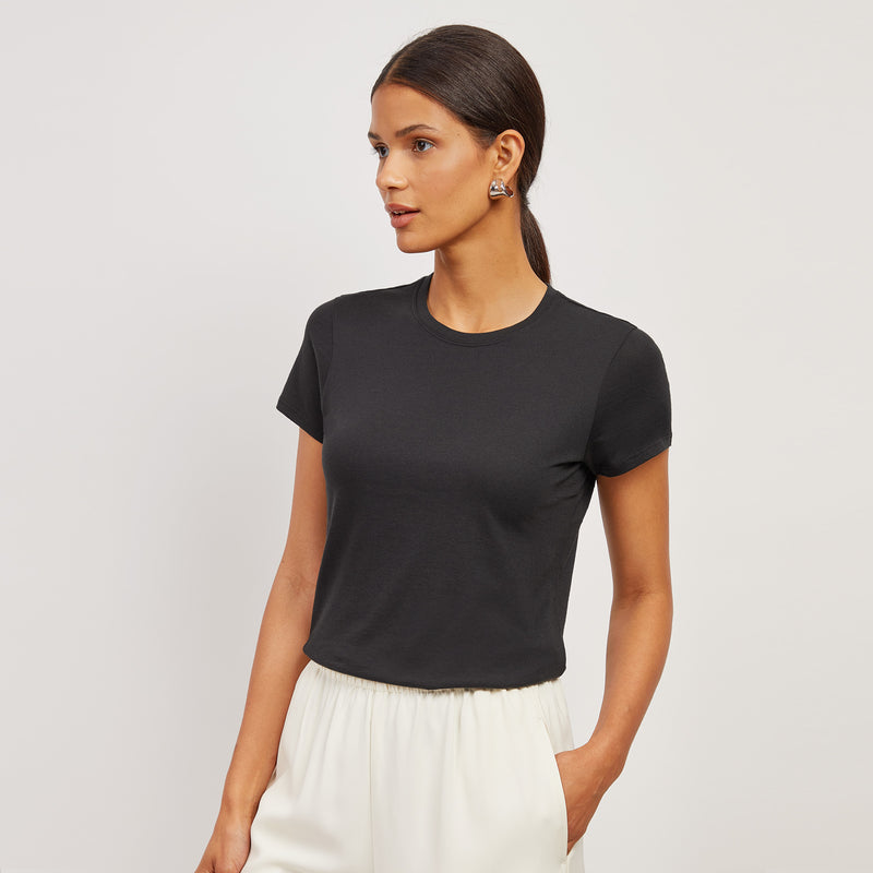 Women wearing Black Fitted Crew Marcy Tee tees