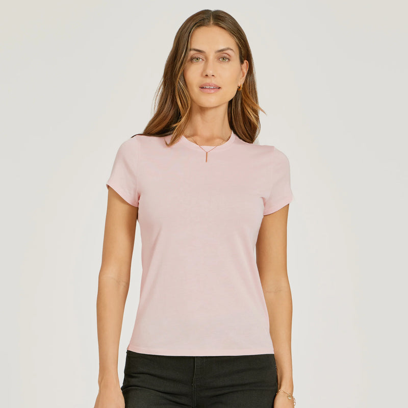 Women wearing White Mott&Bow | Fitted Crew Marcy Tee tt tees