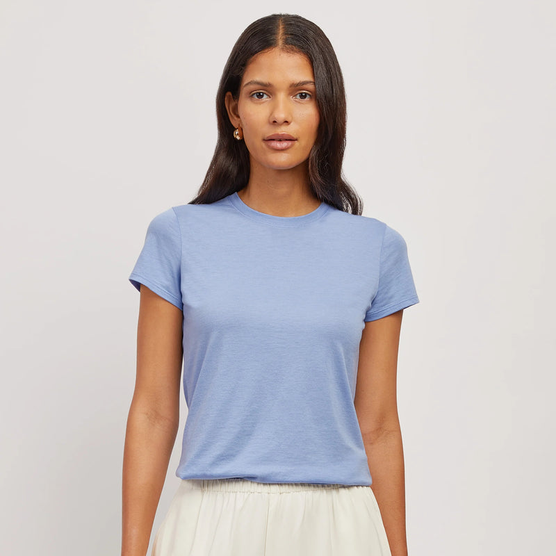 Women wearing White Mott&Bow | Fitted Crew Marcy Tee tt tees