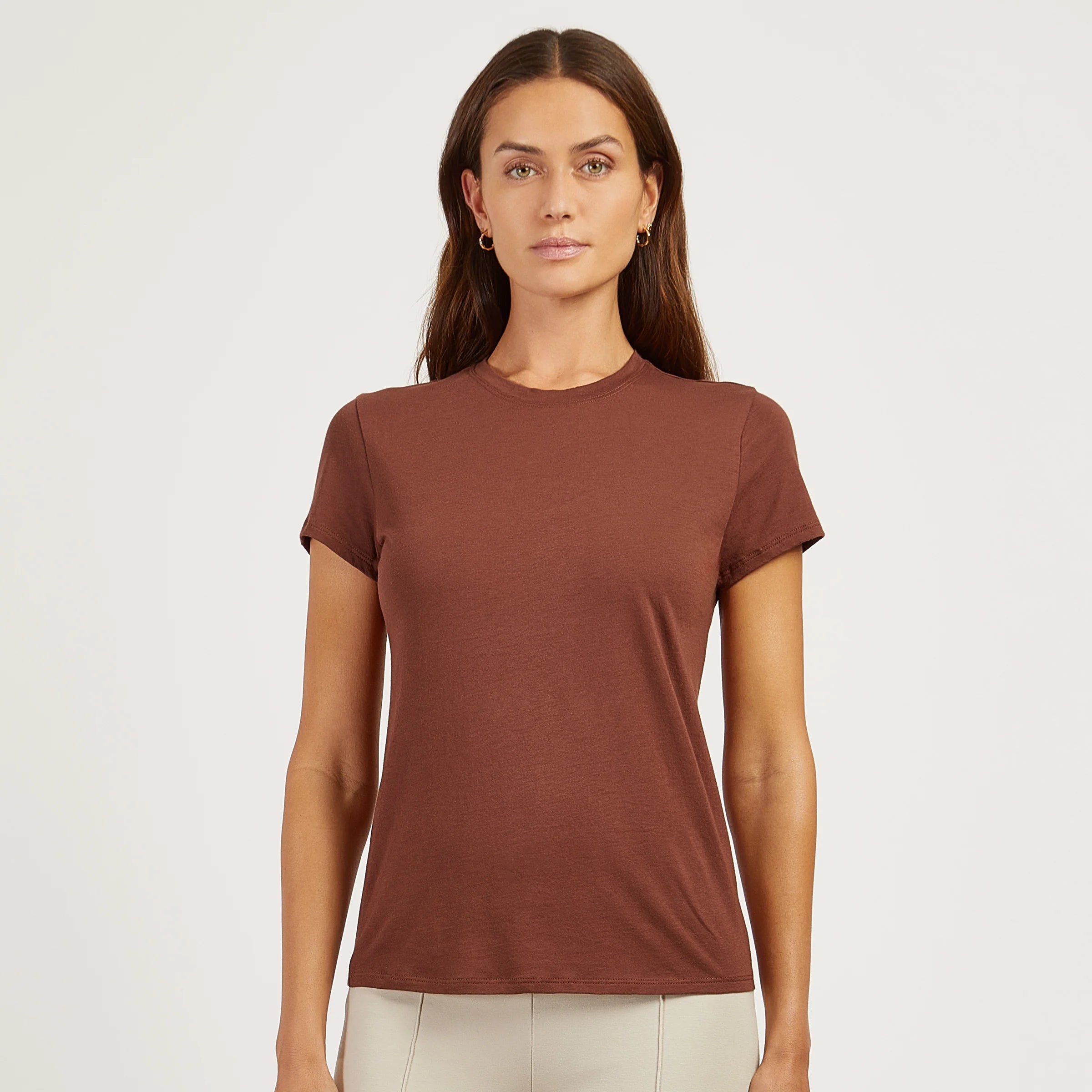 Women wearing White Mott&Bow | Fitted Crew Marcy Tee tt tees