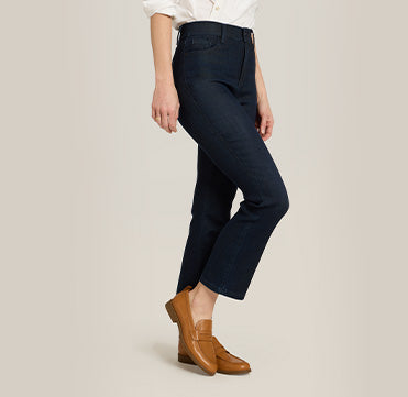 Mott & Bow women's denim styled as part of a polished casual outfit