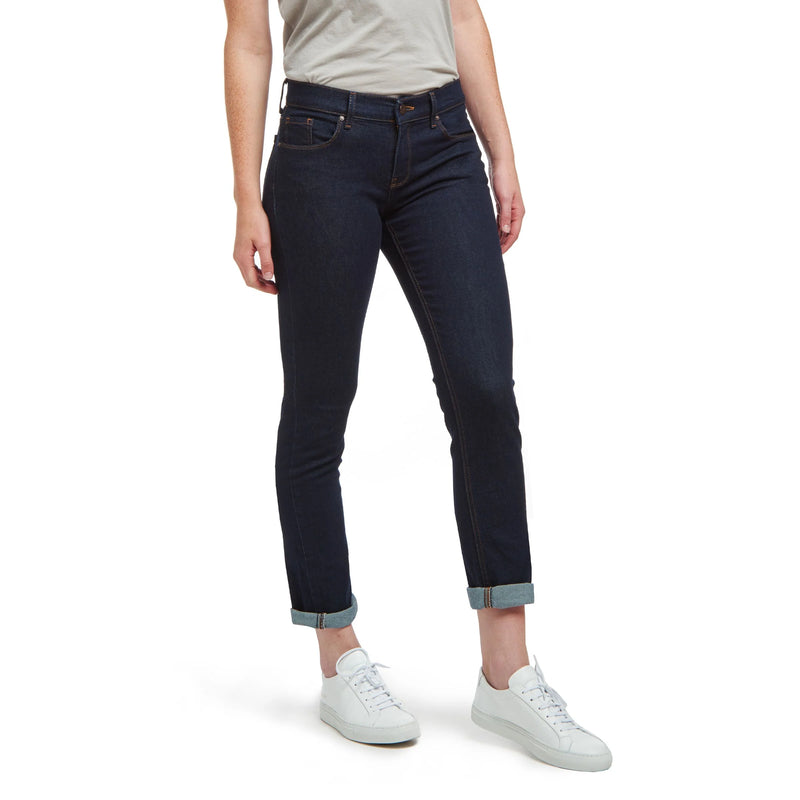 Women wearing Medium/Dark Blue Mott&Bow | Slim Straight Ridge Jeans tt jeans
