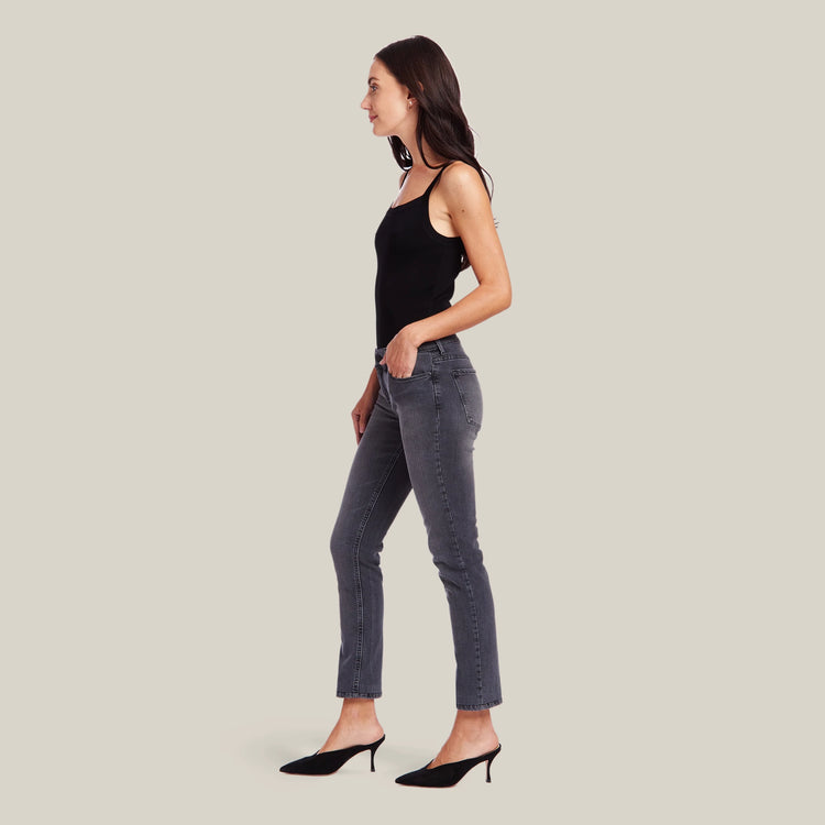Women wearing Bleu Graphite Allen Mid Rise Slim Straight Jeans