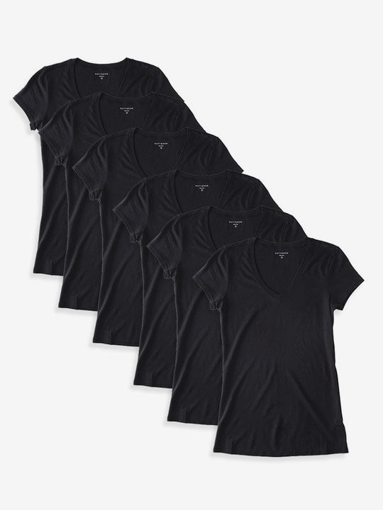 Women wearing Black Fitted V-Neck Marcy 6-Pack