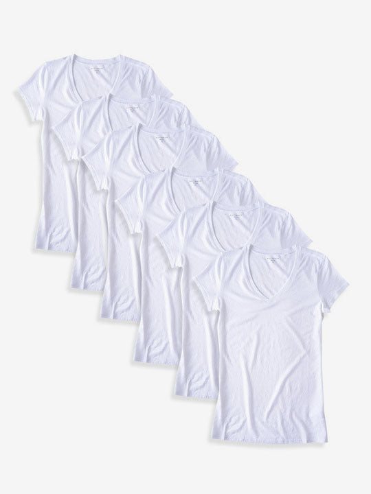 Women wearing White Fitted V-Neck Marcy 6-Pack