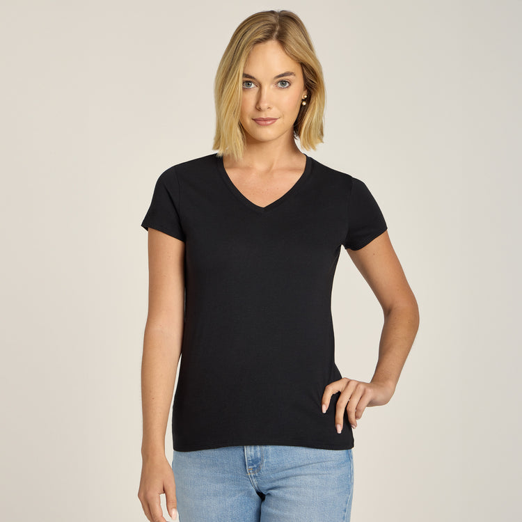 Women wearing Negro Fitted V-Neck Marcy Tee