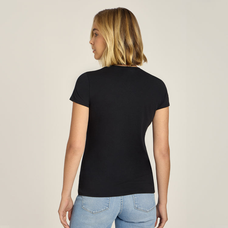 Women wearing Negro Fitted V-Neck Marcy Tee