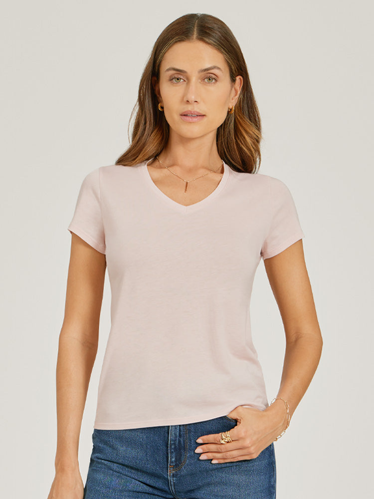 Women wearing Cardamom Fitted V-Neck Marcy Tee tees