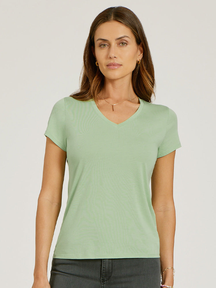 Women wearing Cardamom Fitted V-Neck Marcy Tee tees