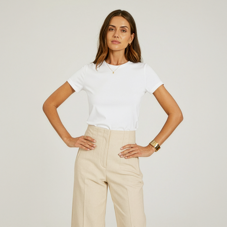 Women wearing White Fitted Crew Marcy Tee