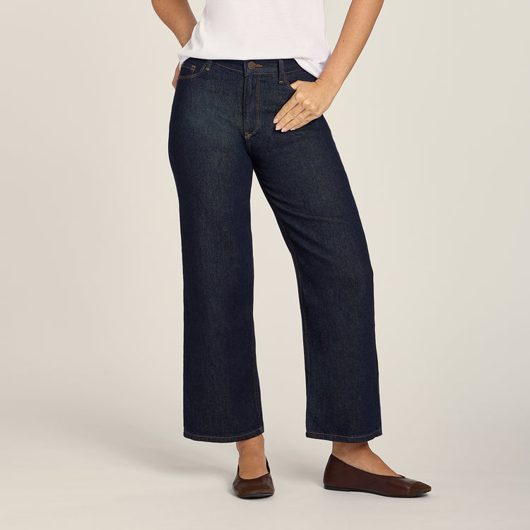 Women wearing Dark Blue High Rise Cropped Straight Leg Gilmore