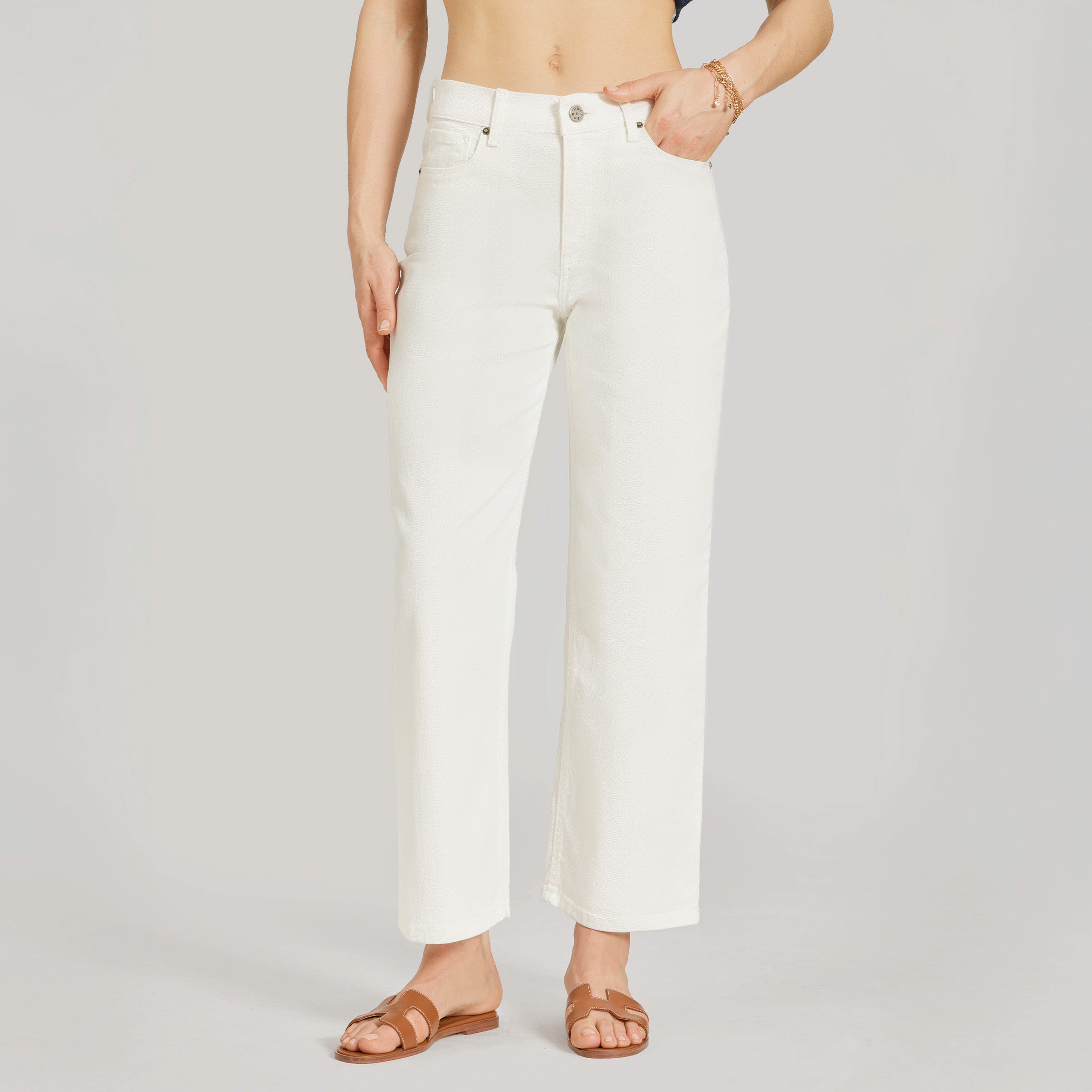 Women wearing Bone High Rise Cropped Straight Leg Mercer