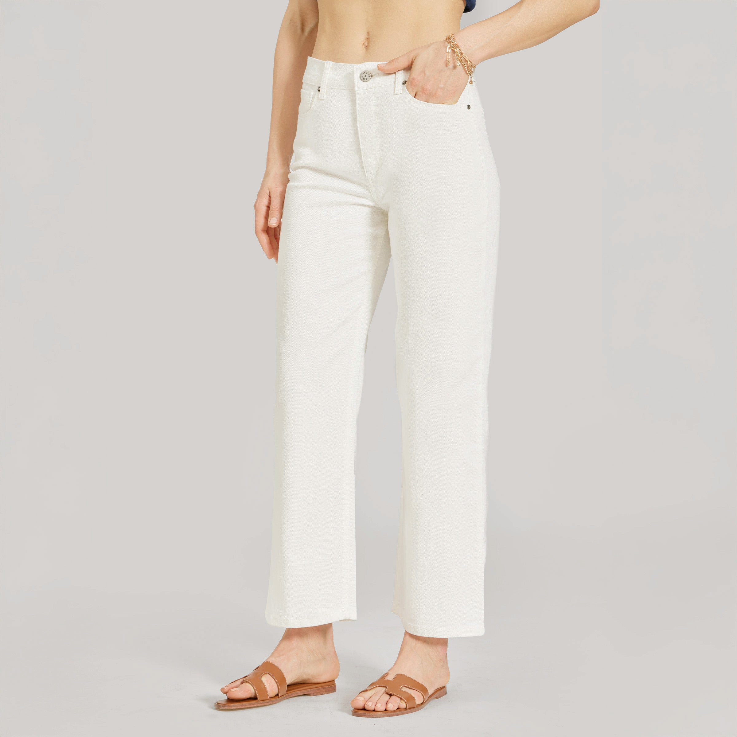 Women wearing Bone High Rise Cropped Straight Leg Mercer