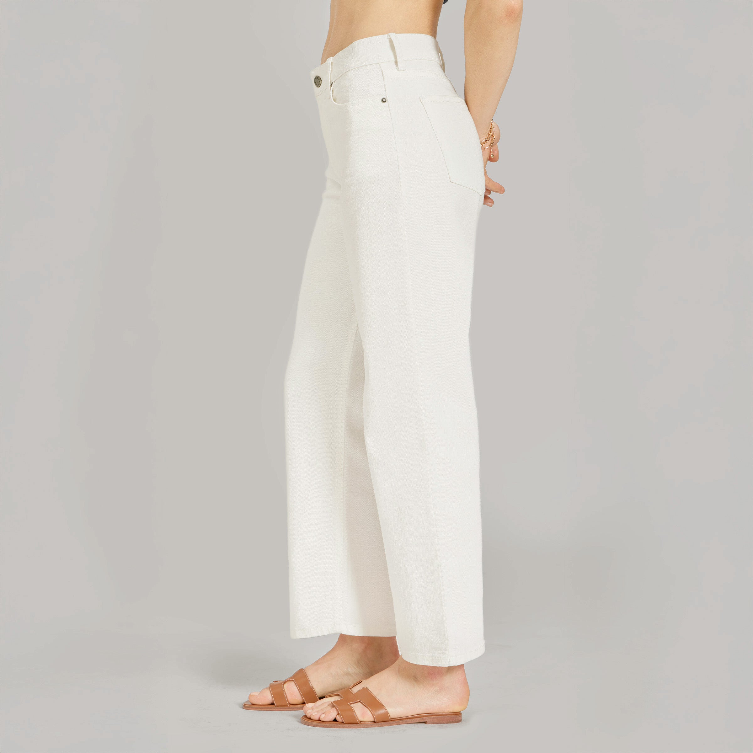 Women wearing Bone High Rise Cropped Straight Leg Mercer