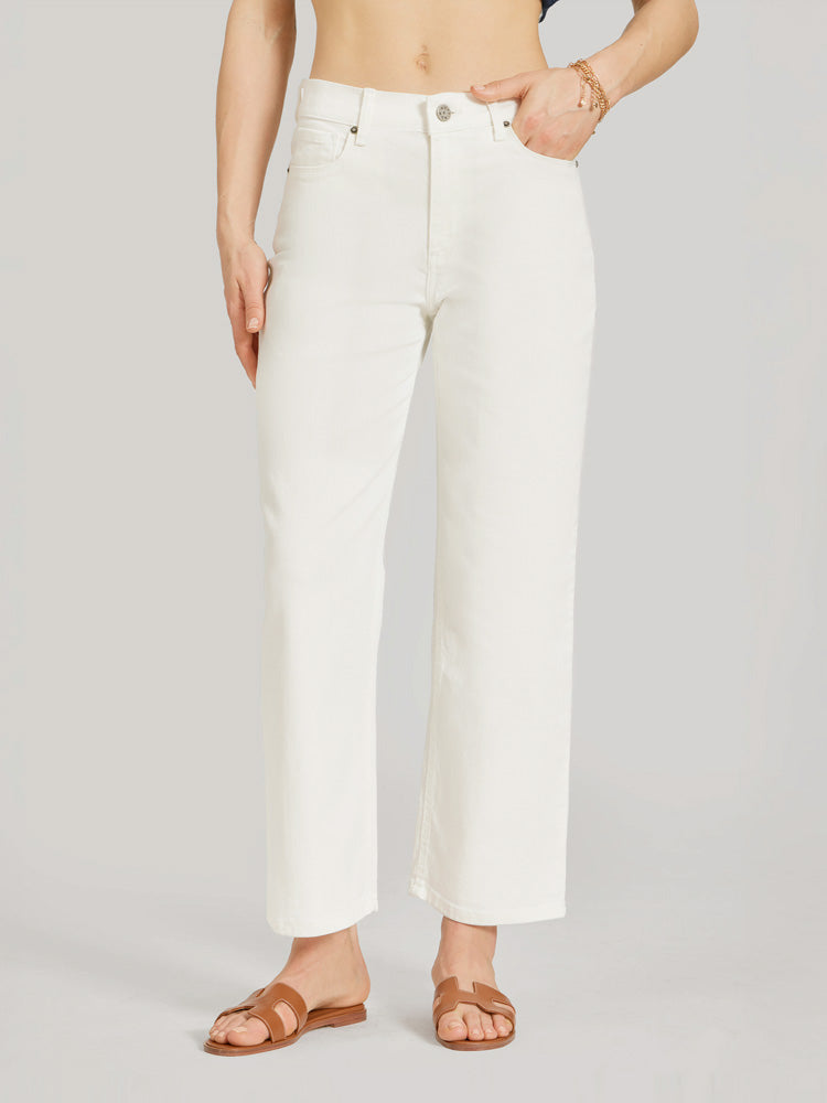 Women wearing Bone High Rise Cropped Straight Leg Mercer