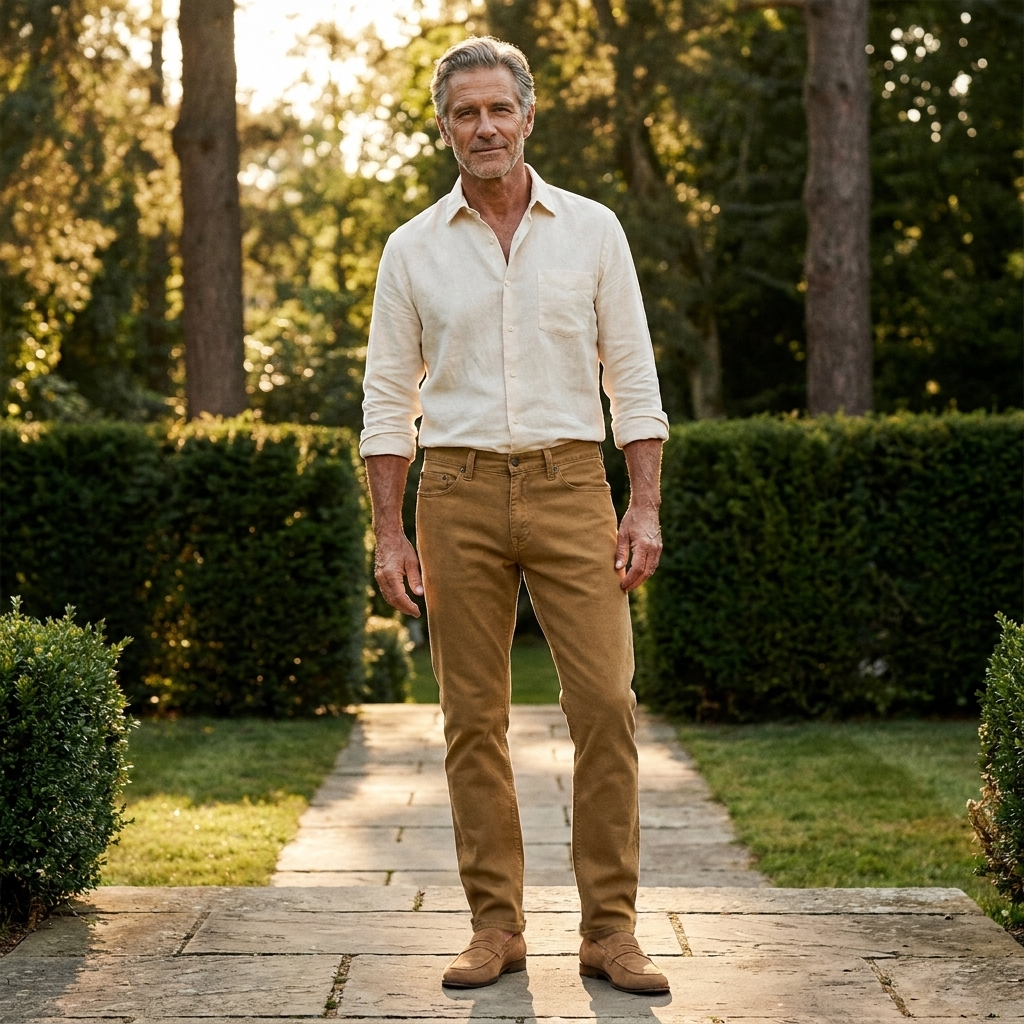 Men wearing Kaki Slim Mercer Jeans