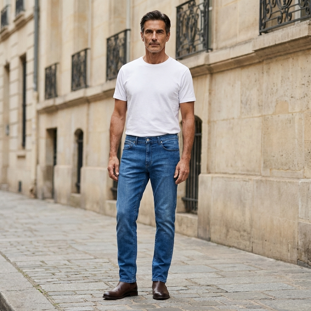 Men wearing Bleu Médium Straight Staple Jeans