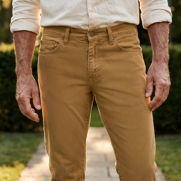 Men wearing Kaki Slim Mercer Jeans