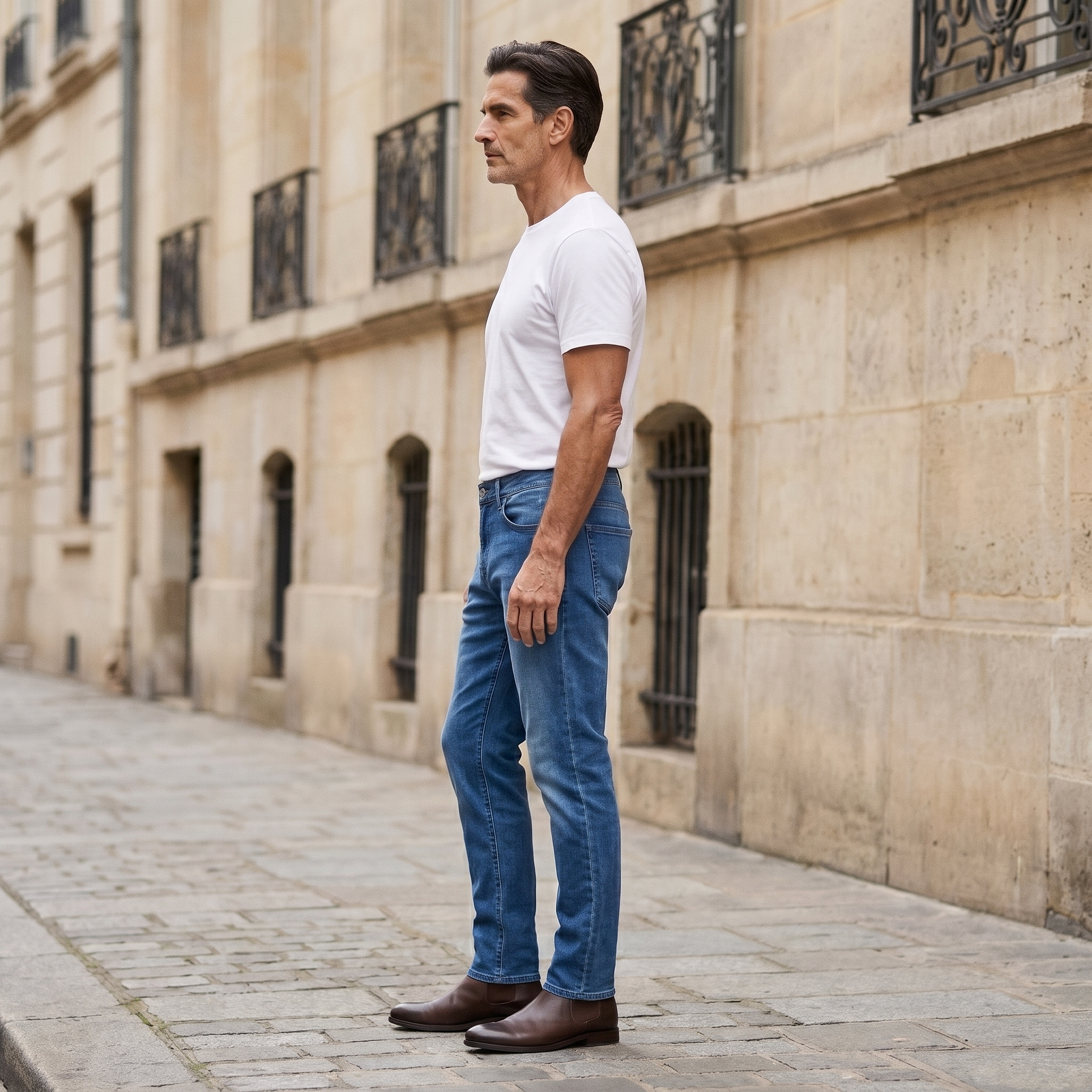 Men wearing Bleu Médium Straight Staple Jeans