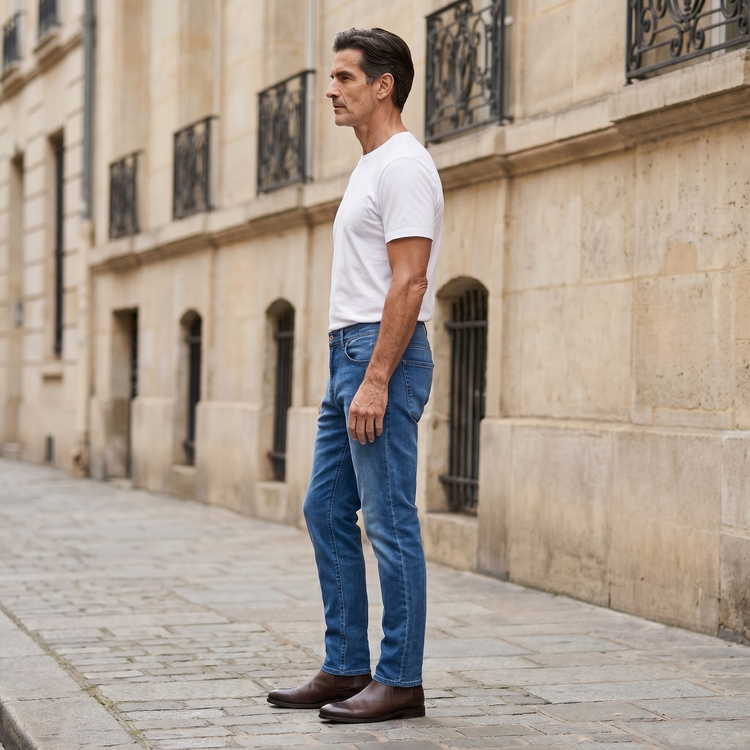 Men wearing Bleu Médium Straight Staple Jeans